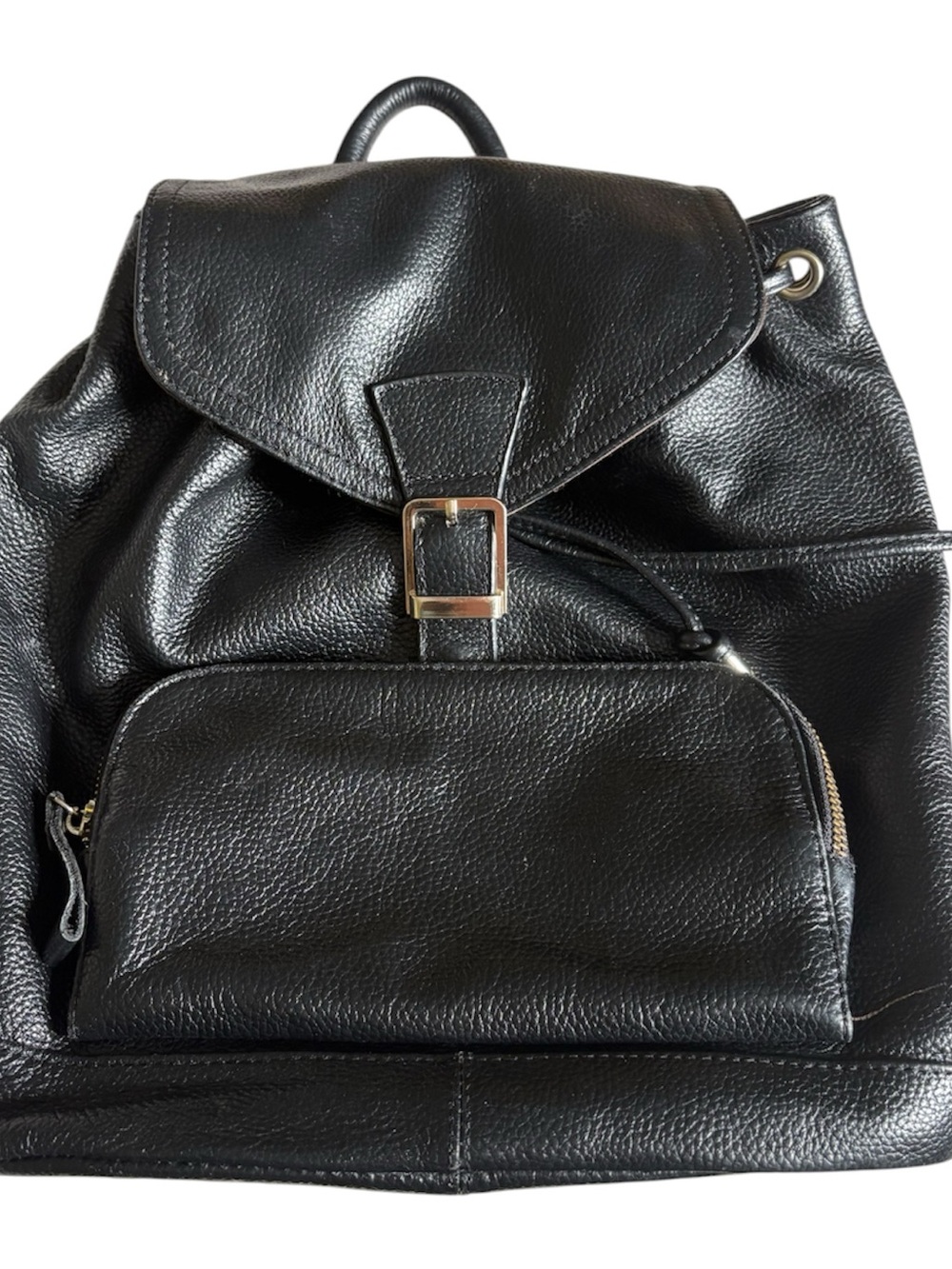 Classic Black Leather Backpack - Unbranded